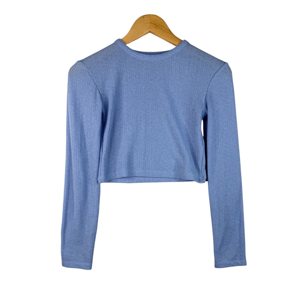 Zara Women's Baby Blue Long Sleeve Crop‎ Top Size Small